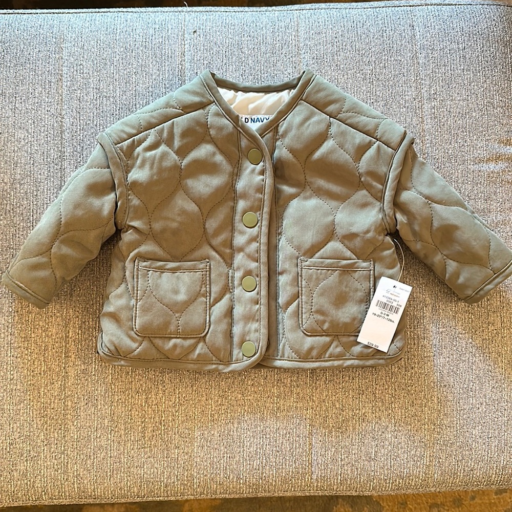 NWT Old Navy Baby Quilted Jacket sz 0-3, 7-12lbs Light Sage Green